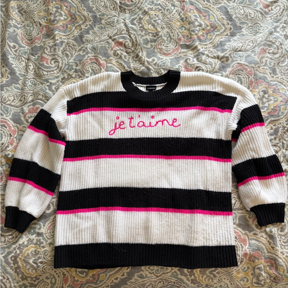 Torrid Black and White Sweater with Pink Highlights